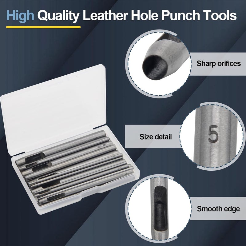 Boyistar 17 Pcs Round Leather Hole Punch Tool 0.5-7mm, Metal Hollow Hole Punching for Leather Craft Punch Tools Set Round Hollow Tools for Belts, Watch Band, Paper, Plastic, Leather with Storage Box - Image 3